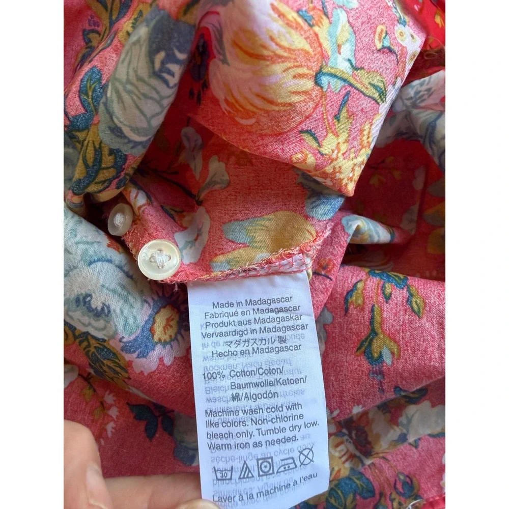 J.Crew x Liberty Fabric | Ruffle Classic Popover Shirt‎ Blouse Coral Floral Sz 4